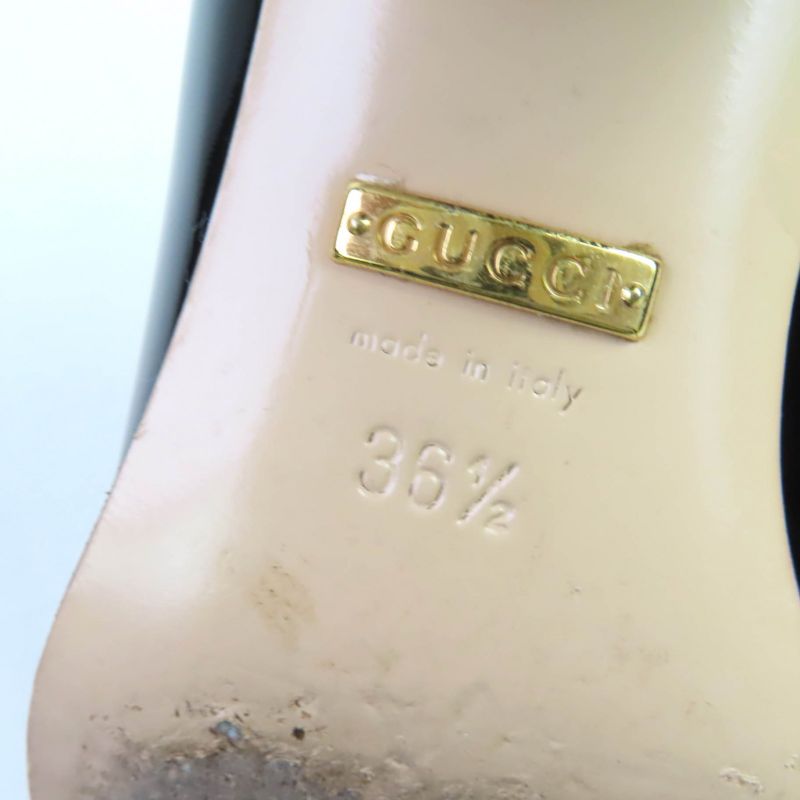 Gucci 474510 GG Marmont Quilted Patent Leather Pumps Black 36.5 With Box Made