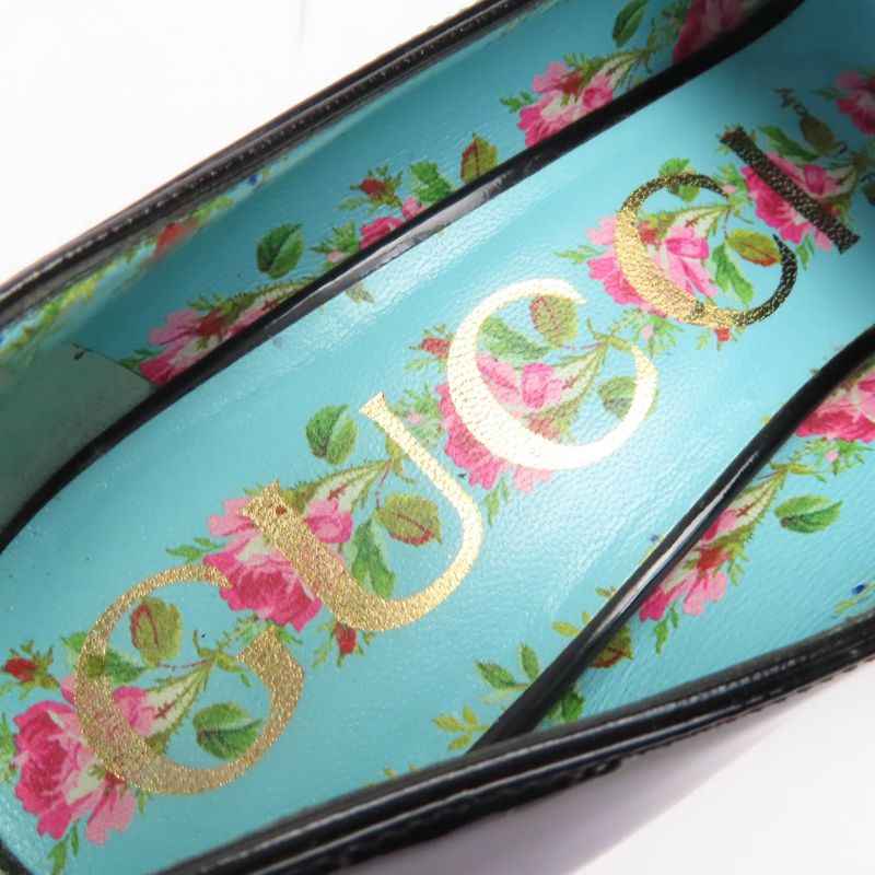 Gucci 474510 GG Marmont Quilted Patent Leather Pumps Black 36.5 With Box Made