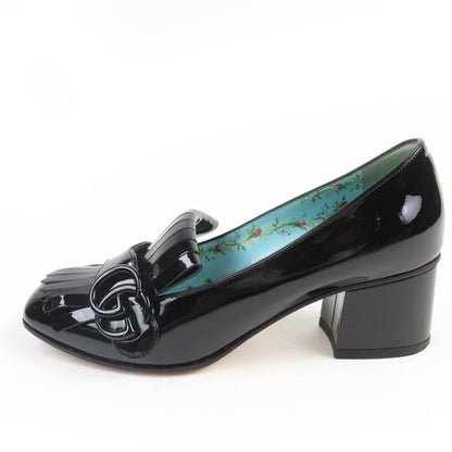 Gucci 474510 GG Marmont Quilted Patent Leather Pumps Black 36.5 With Box Made