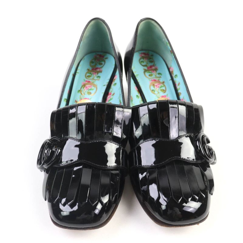 Gucci 474510 GG Marmont Quilted Patent Leather Pumps Black 36.5 With Box Made