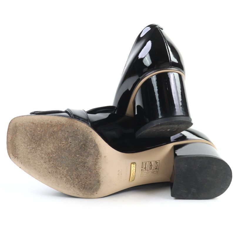 Gucci 474510 GG Marmont Quilted Patent Leather Pumps Black 36.5 With Box Made