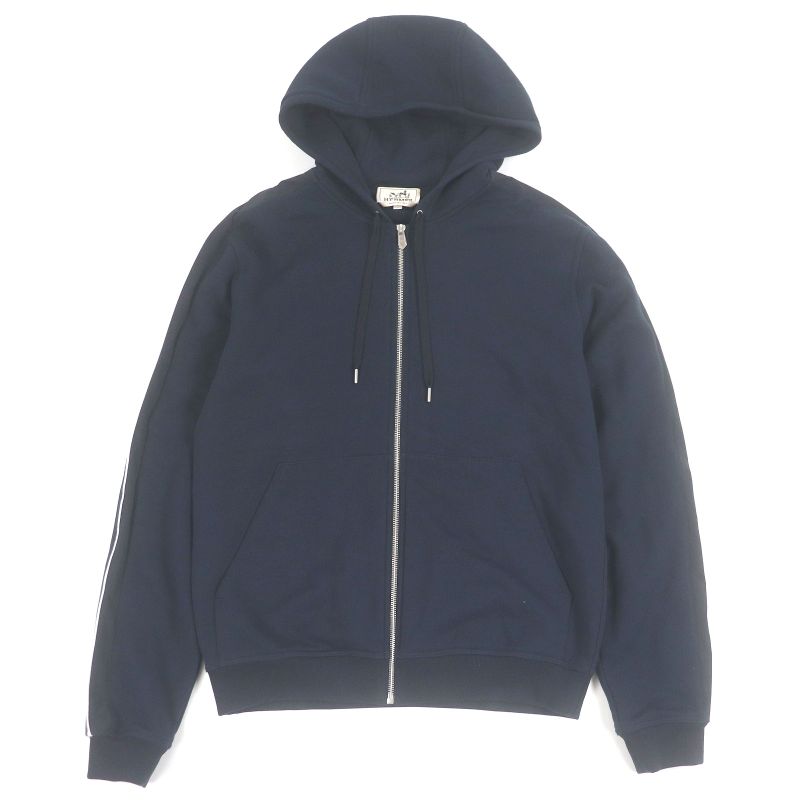 Hermes 24SS Run H 100% Cotton Sidelined Lined H Logo Zip Hoodie Navy S Made In