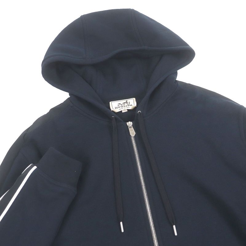 Hermes 24SS Run H 100% Cotton Sidelined Lined H Logo Zip Hoodie Navy S Made In