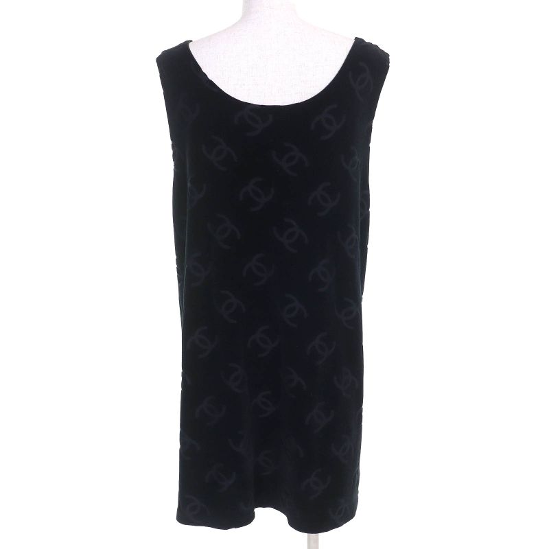 CHANEL Vintage 96P P06802 Cotton Coco Mark Allover Velour Sleeveless Dress