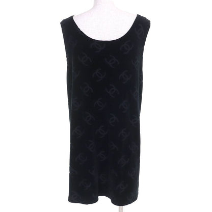 CHANEL Vintage 96P P06802 Cotton Coco Mark Allover Velour Sleeveless Dress