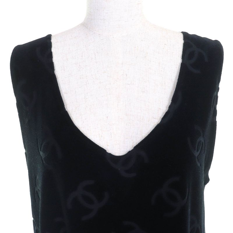 CHANEL Vintage 96P P06802 Cotton Coco Mark Allover Velour Sleeveless Dress