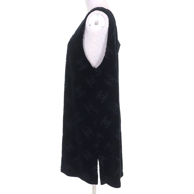 CHANEL Vintage 96P P06802 Cotton Coco Mark Allover Velour Sleeveless Dress