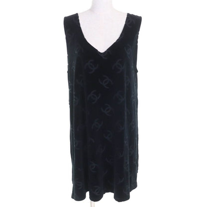CHANEL Vintage 96P P06802 Cotton Coco Mark Allover Velour Sleeveless Dress