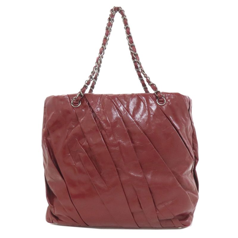 Chanel Chain Tote Coco Mark Silver Hardware Tote Bag Calf Women