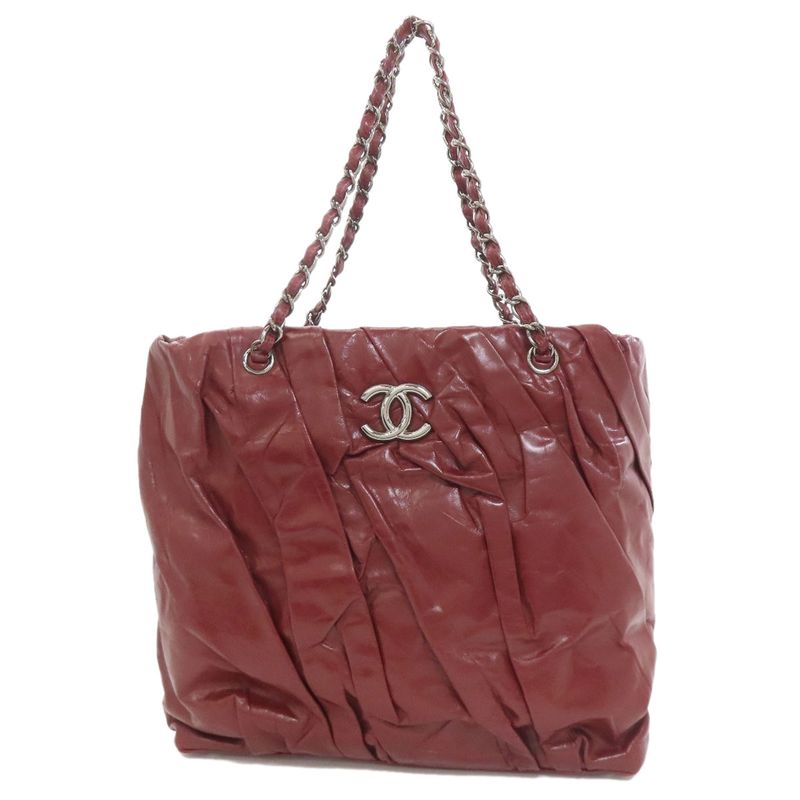 Chanel Chain Tote Coco Mark Silver Hardware Tote Bag Calf Women