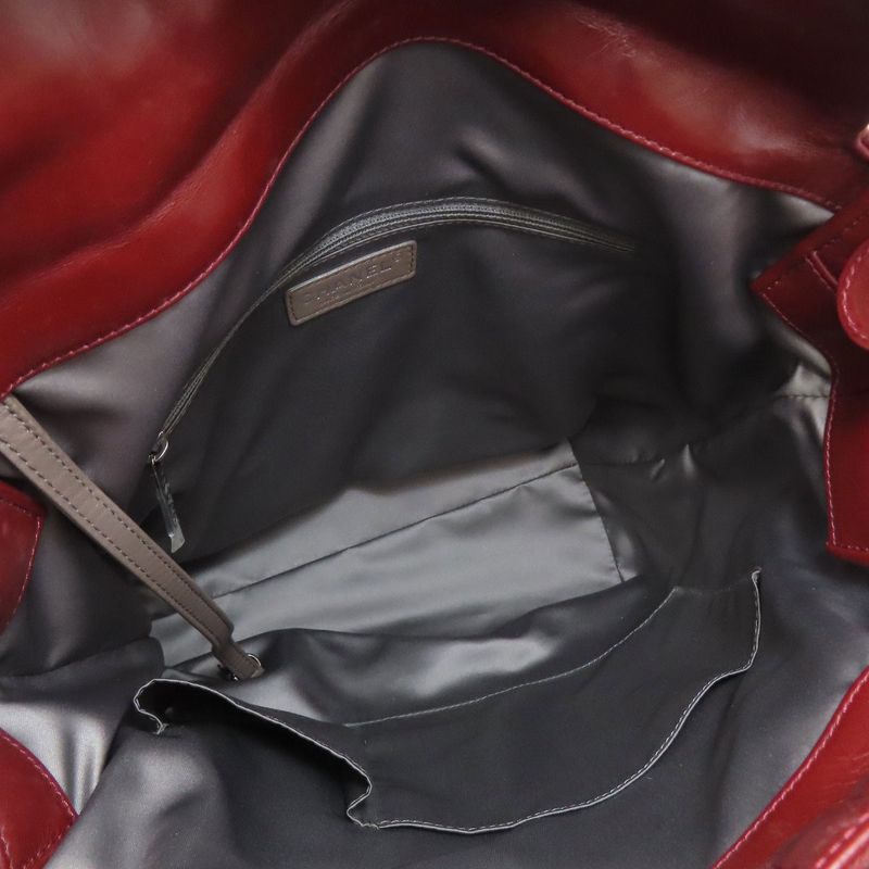 Chanel Chain Tote Coco Mark Silver Hardware Tote Bag Calf Women