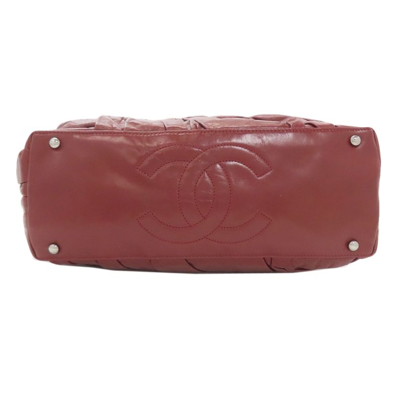 Chanel Chain Tote Coco Mark Silver Hardware Tote Bag Calf Women