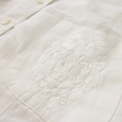 Christian DIOR Sports Short Sleeve Blouse Shirt No Collar French Sleeve Linen
