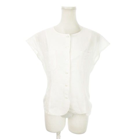 Christian DIOR Sports Short Sleeve Blouse Shirt No Collar French Sleeve Linen