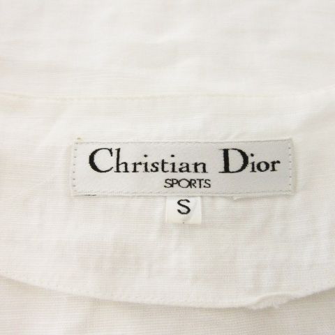Christian DIOR Sports Short Sleeve Blouse Shirt No Collar French Sleeve Linen