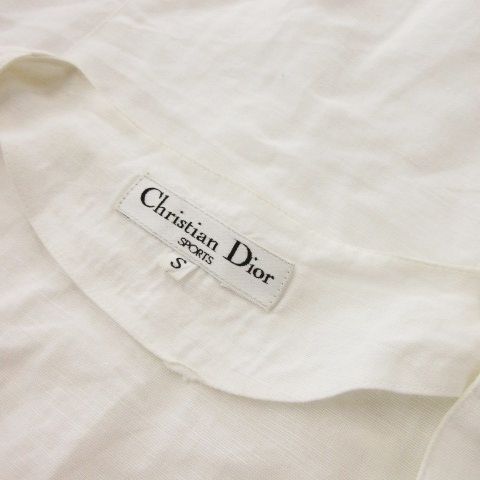 Christian DIOR Sports Short Sleeve Blouse Shirt No Collar French Sleeve Linen