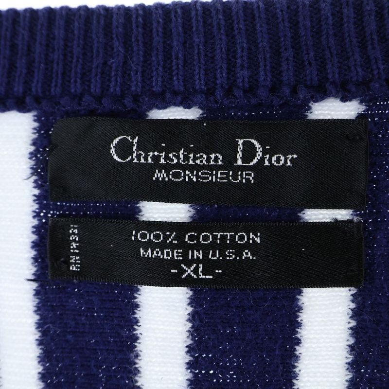 Christian Dior V-neck Striped Knitted Sweater Blue/white