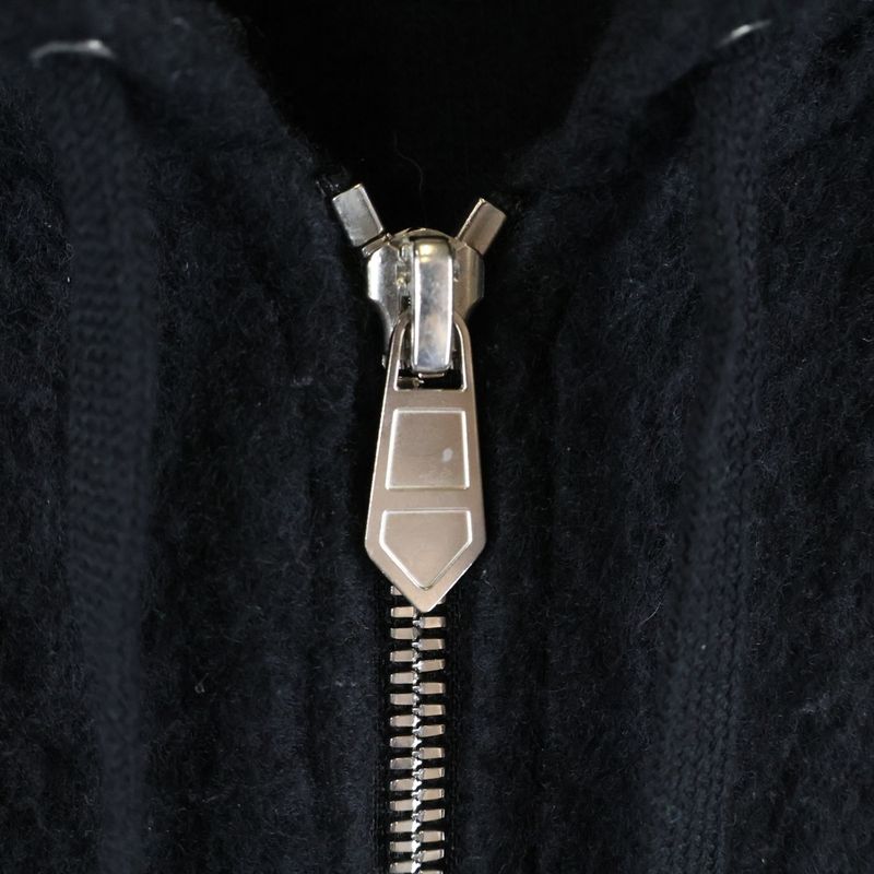 Hermes 22AW Leather Piping Cashmere Zip-up Hooded Jacket Black