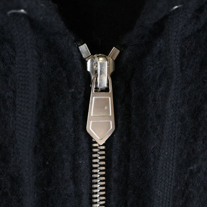 Hermes 22AW Leather Piping Cashmere Zip-up Hooded Jacket Black