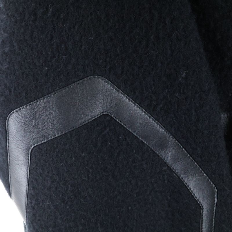 Hermes 22AW Leather Piping Cashmere Zip-up Hooded Jacket Black