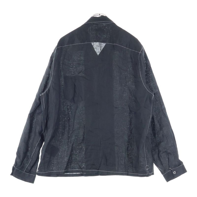 Prada 25SS Triangle Logo Stitching Open Collar Long Sleeve Shirt Black Ucn441