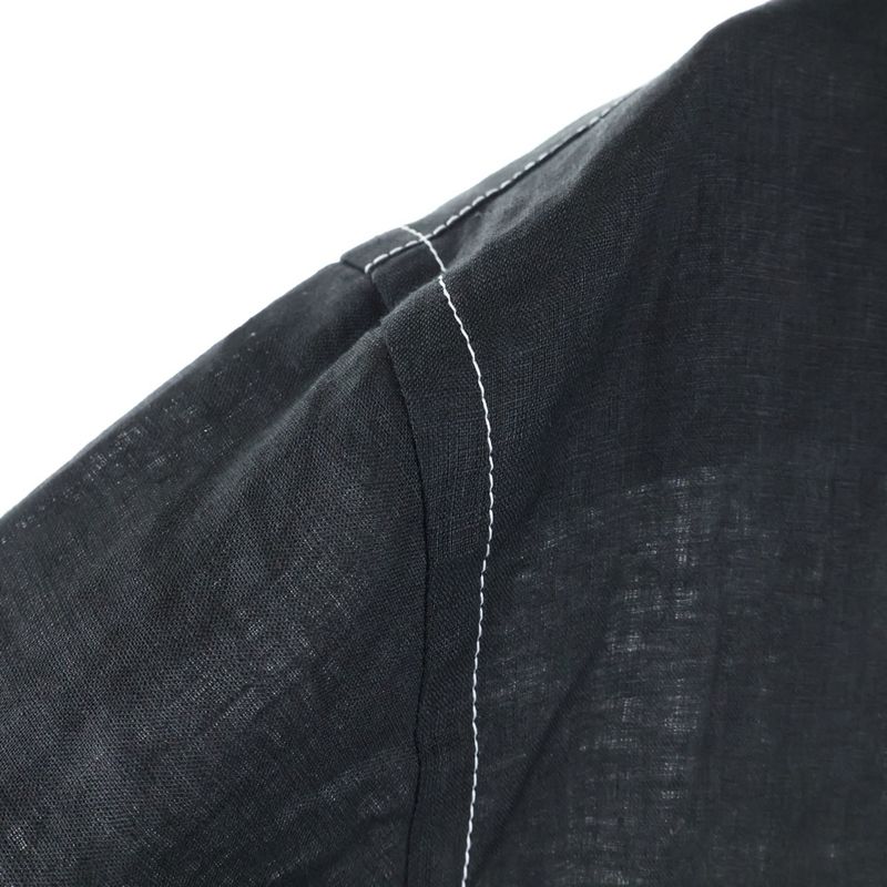 Prada 25SS Triangle Logo Stitching Open Collar Long Sleeve Shirt Black Ucn441