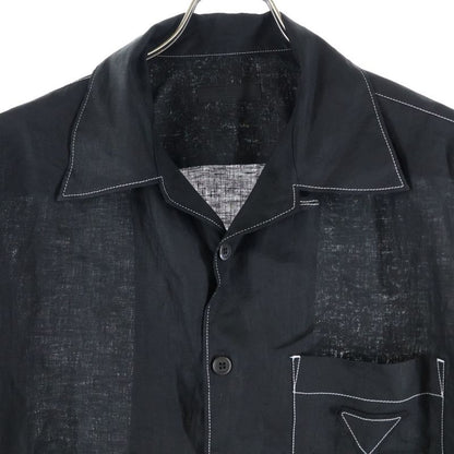Prada 25SS Triangle Logo Stitching Open Collar Long Sleeve Shirt Black Ucn441