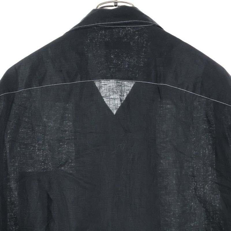 Prada 25SS Triangle Logo Stitching Open Collar Long Sleeve Shirt Black Ucn441