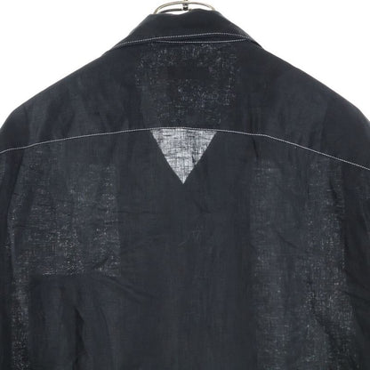 Prada 25SS Triangle Logo Stitching Open Collar Long Sleeve Shirt Black Ucn441