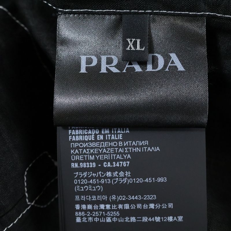 Prada 25SS Triangle Logo Stitching Open Collar Long Sleeve Shirt Black Ucn441