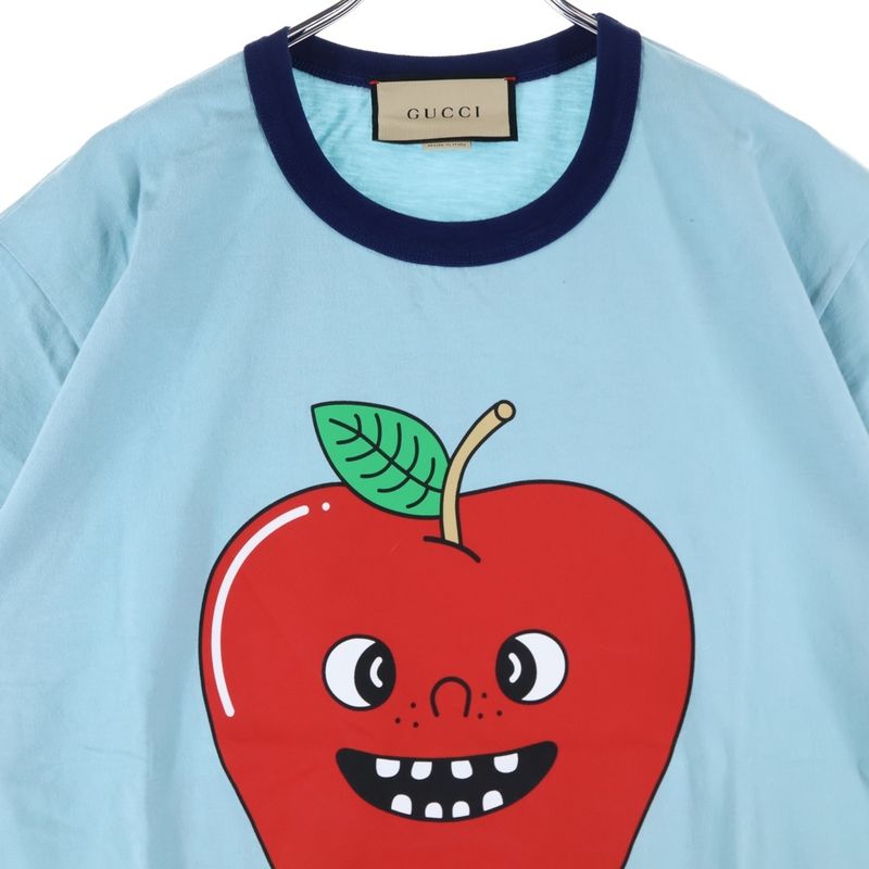 Gucci Apple Print Crew Neck Short Sleeve T-shirt Cut And Sewn Light Blue 703439
