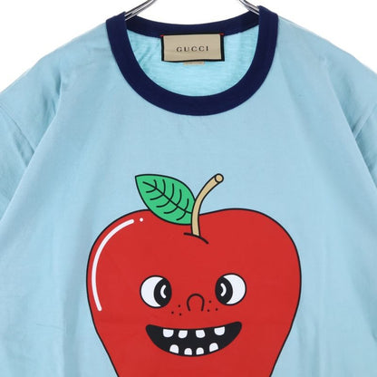 Gucci Apple Print Crew Neck Short Sleeve T-shirt Cut And Sewn Light Blue 703439