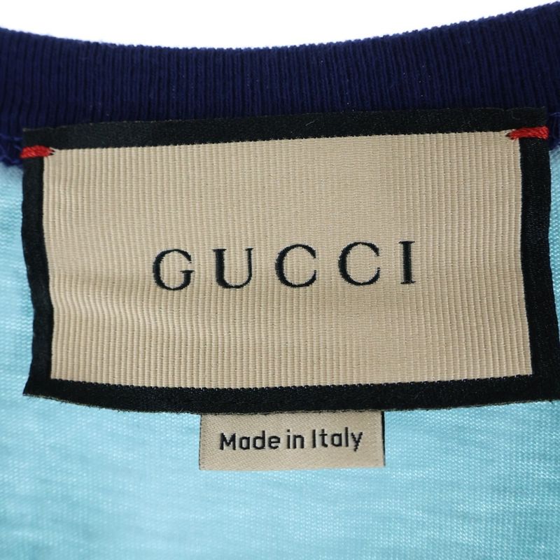 Gucci Apple Print Crew Neck Short Sleeve T-shirt Cut And Sewn Light Blue 703439