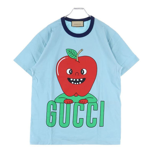 Gucci Apple Print Crew Neck Short Sleeve T-shirt Cut And Sewn Light Blue 703439