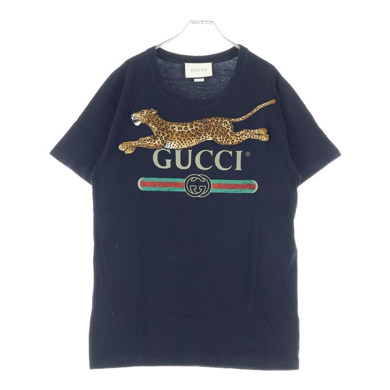 Gucci Panther Embroidered Logo Print Crew Neck Short Sleeve T-shirt Cut And