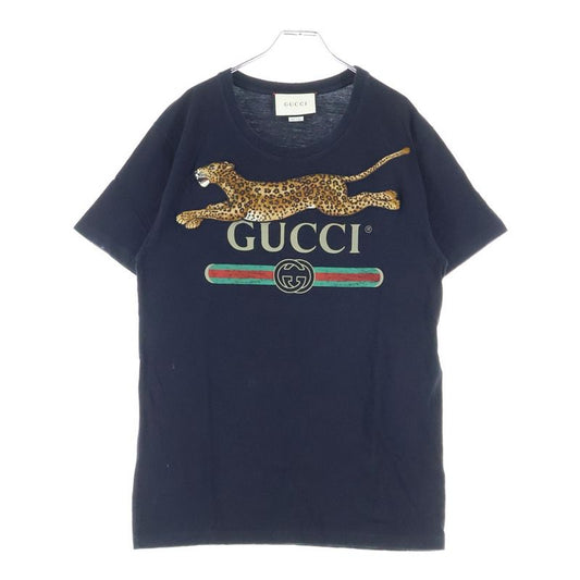 Gucci Panther Embroidered Logo Print Crew Neck Short Sleeve T-shirt Cut And