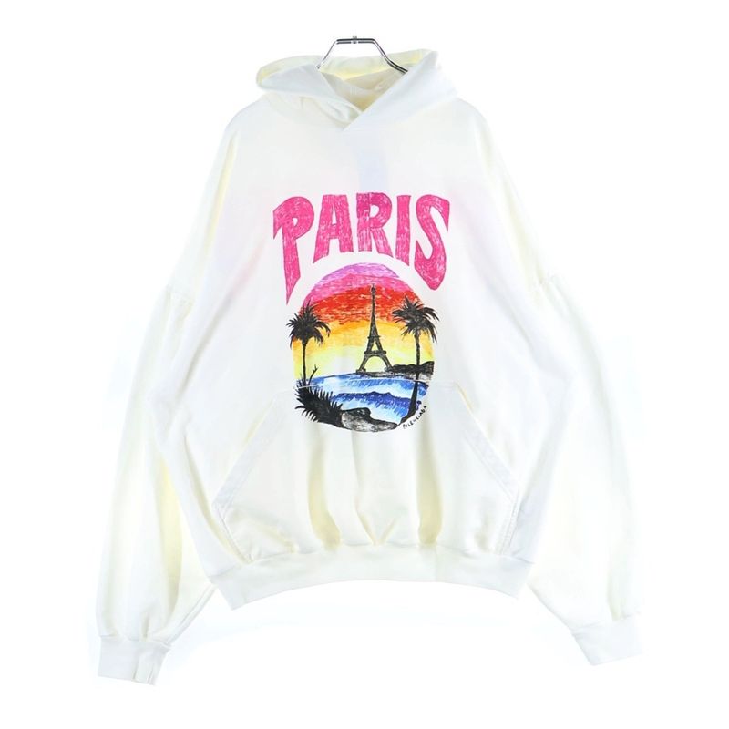 Balenciaga Paris Tropical Paris Tropical Print Pullover Hoodie White 761458 TPVM