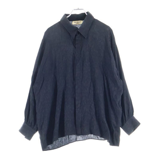 Saint Laurent Paris 22SS Leopard Pattern Silk Long Sleeve Long Sleeved Shirt