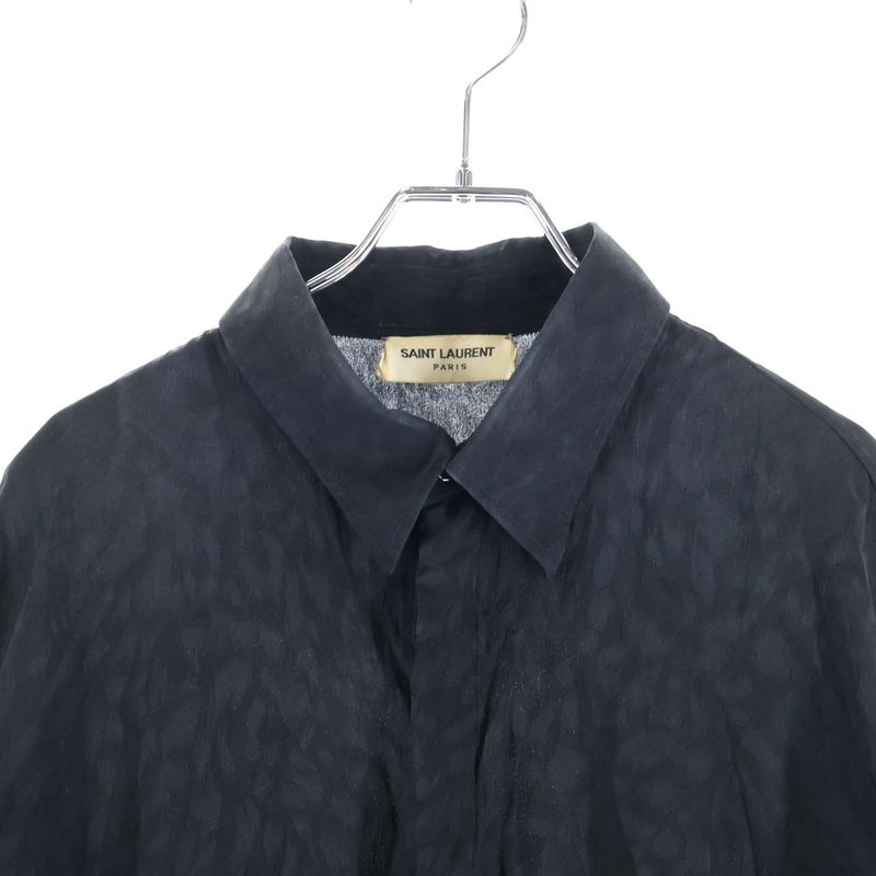 Saint Laurent Paris 22SS Leopard Pattern Silk Long Sleeve Long Sleeved Shirt
