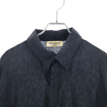 Saint Laurent Paris 22SS Leopard Pattern Silk Long Sleeve Long Sleeved Shirt