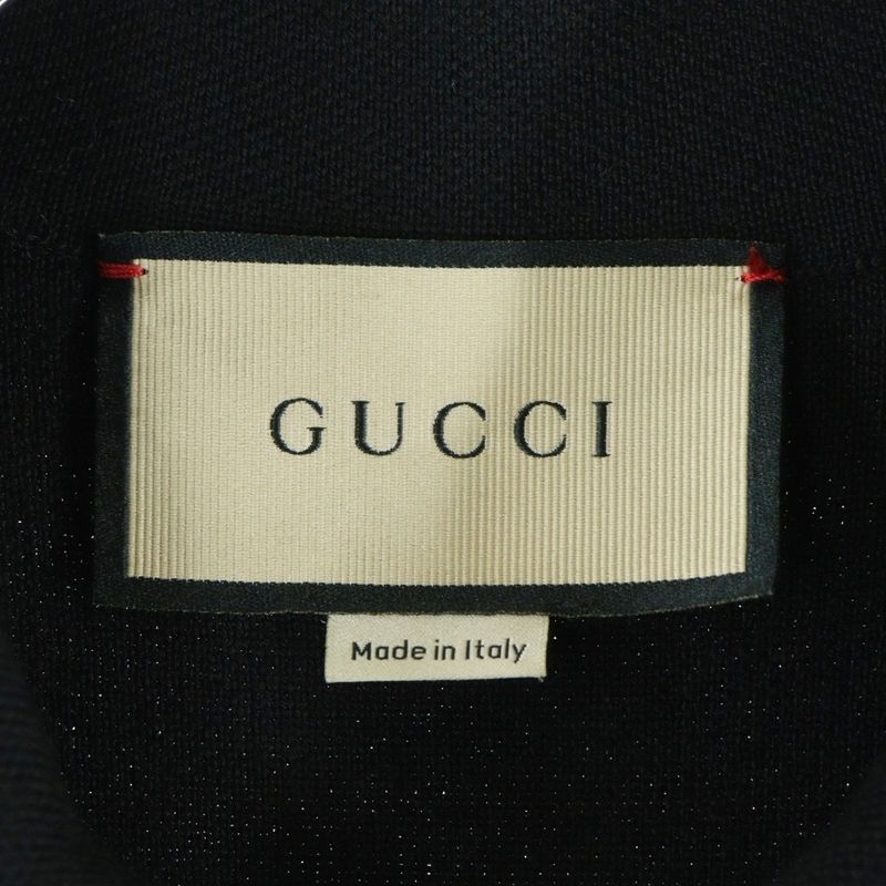 Gucci GG Pique Logo Embroidered Wool Knit Contrast Trim Dress Black Women 681306