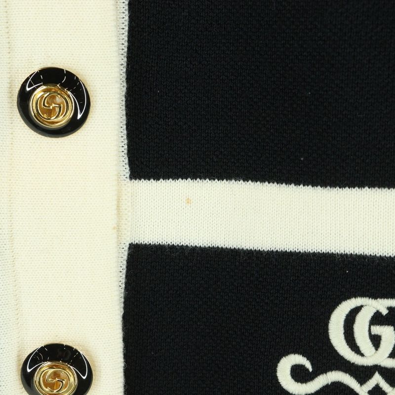 Gucci GG Pique Logo Embroidered Wool Knit Contrast Trim Dress Black Women 681306