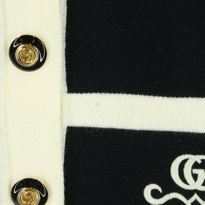 Gucci GG Pique Logo Embroidered Wool Knit Contrast Trim Dress Black Women 681306