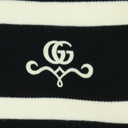 Gucci GG Pique Logo Embroidered Wool Knit Contrast Trim Dress Black Women 681306