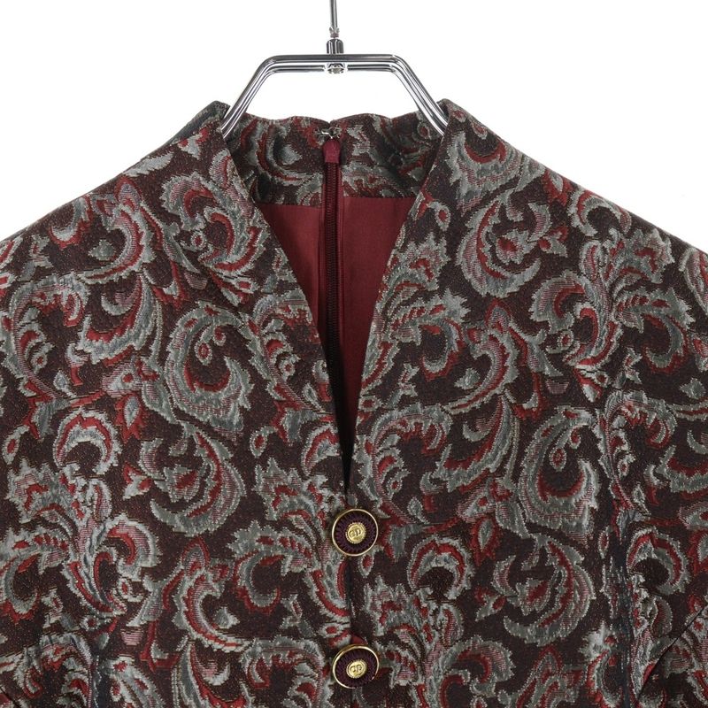 Christian Dior Paisley Allover Wool Silk Jacquard Collarless Short Sleeves