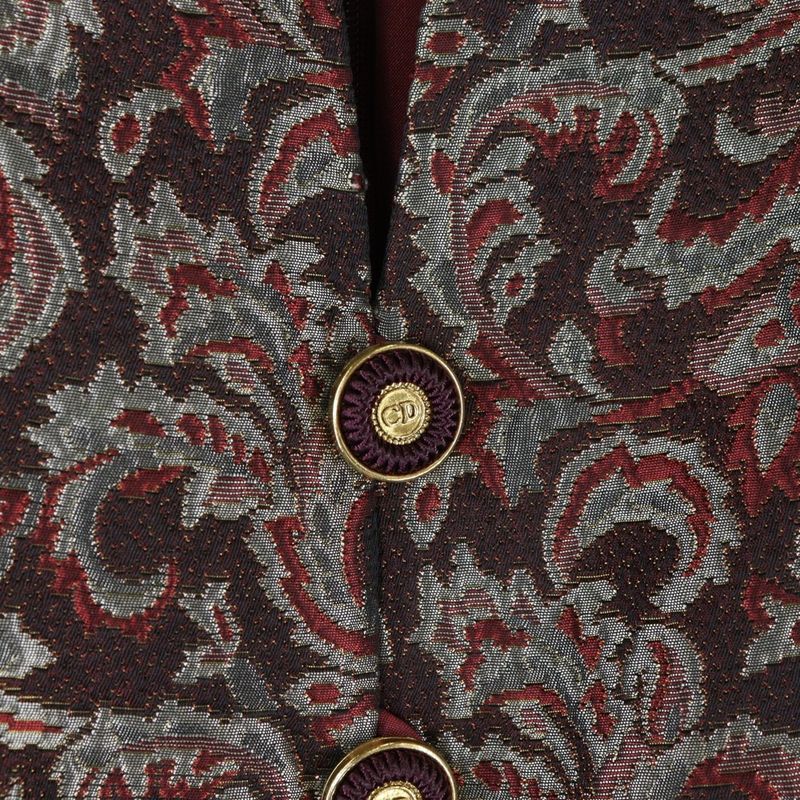 Christian Dior Paisley Allover Wool Silk Jacquard Collarless Short Sleeves