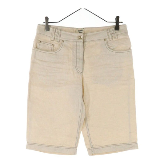 Hermes Medor Button H Belt Loop Denim Half Pants Cream