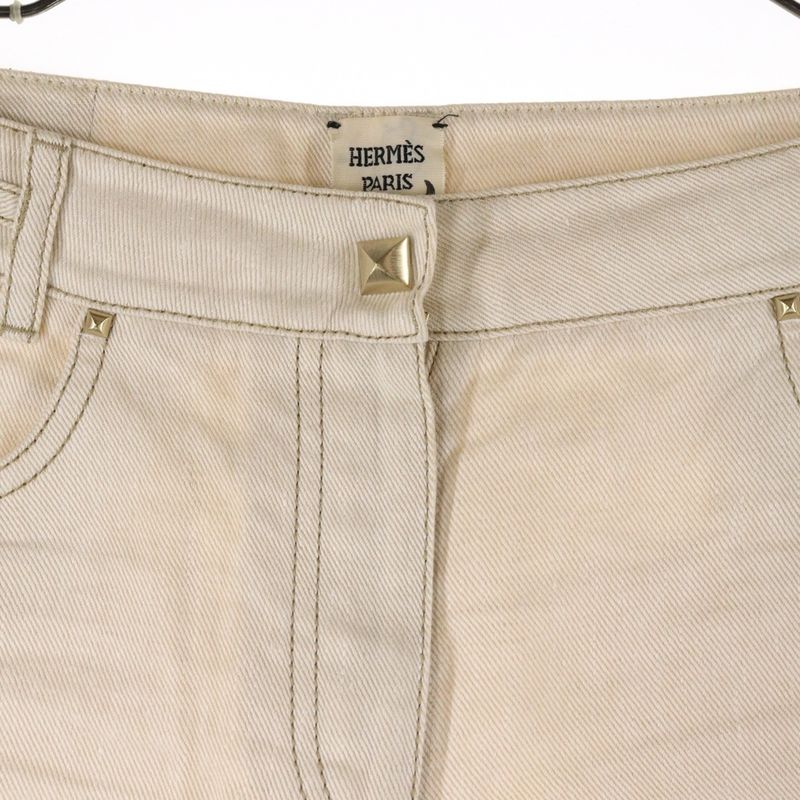 Hermes Medor Button H Belt Loop Denim Half Pants Cream