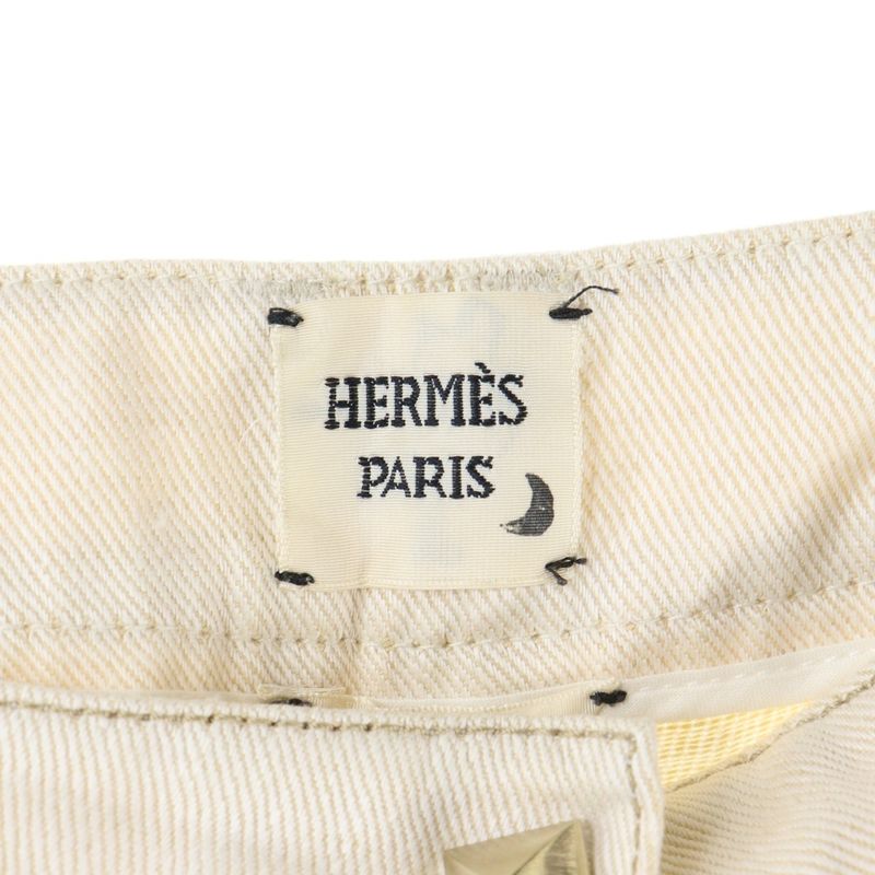 Hermes Medor Button H Belt Loop Denim Half Pants Cream