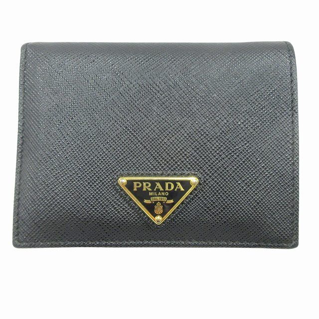 Prada Wallet Fold Saffiano Leather Triangle Logo Triangle Logo Plate Bifold